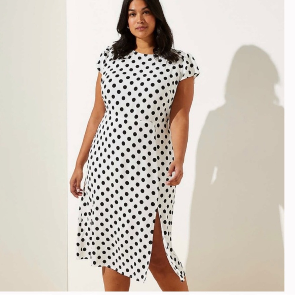 LOFT Polka Dot Cap Sleeve Midi Dress